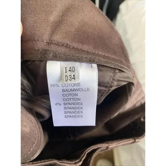 BLUMARINE Brown Cotton Dress Pants Trousers Rhinestone Logo IT-40 - Picture 8 of 9